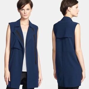 VINCE Laser Cut Trench Vest Zip Front, Navy, Size XS